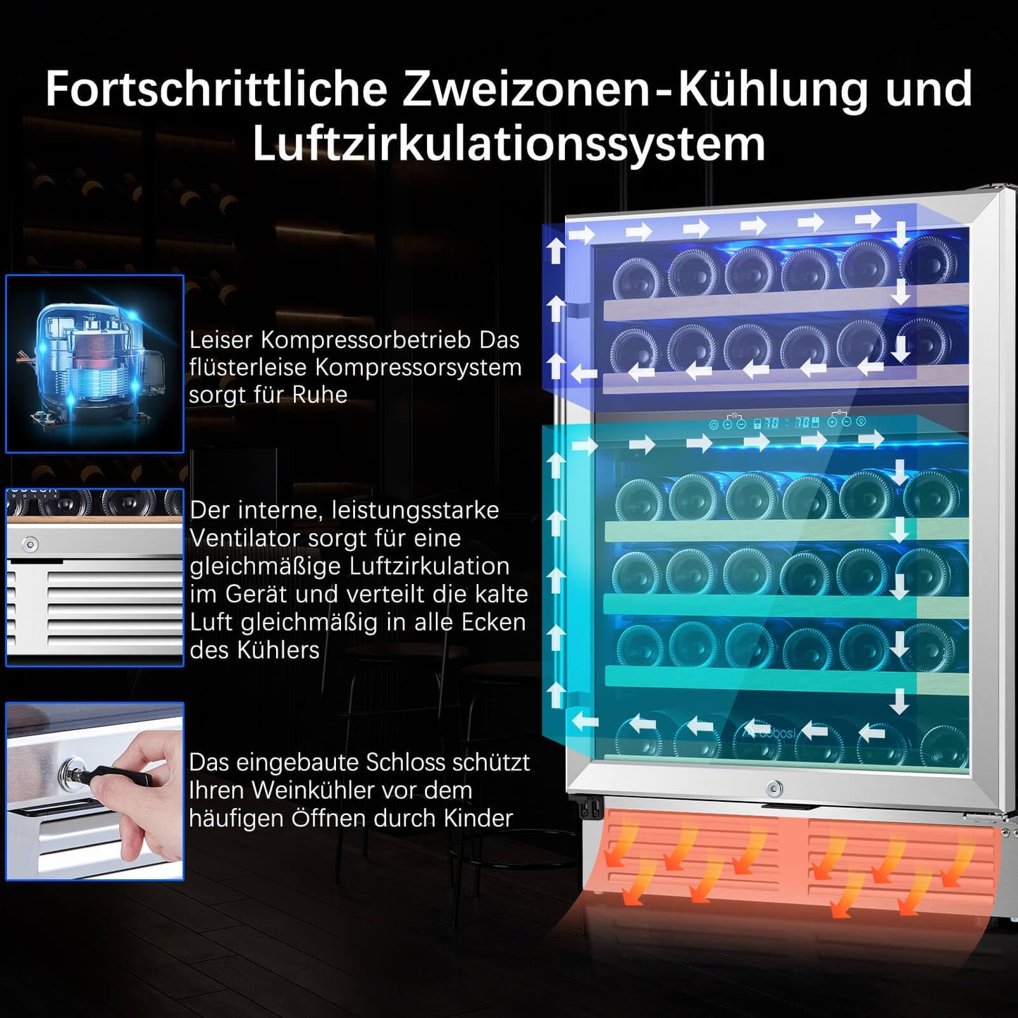 AAOBOSI Weinkühlschrank 41 Flaschen – 2 Zonen
