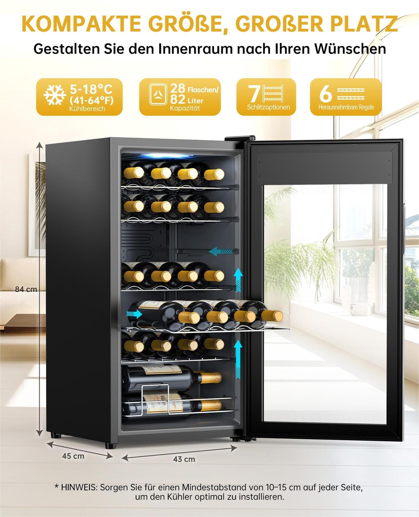 WIE Weinkühlschrank 28 Flaschen – 82L