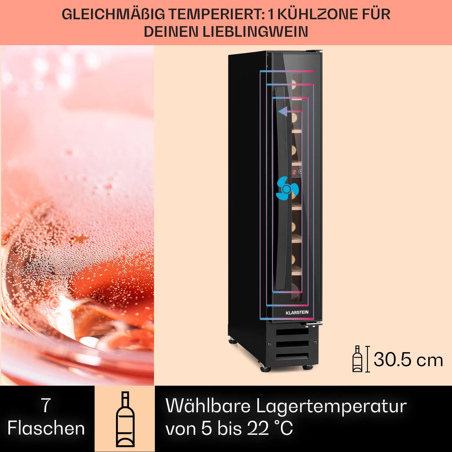 Klarstein Weinkühlschrank 7 Flaschen – Glastür
