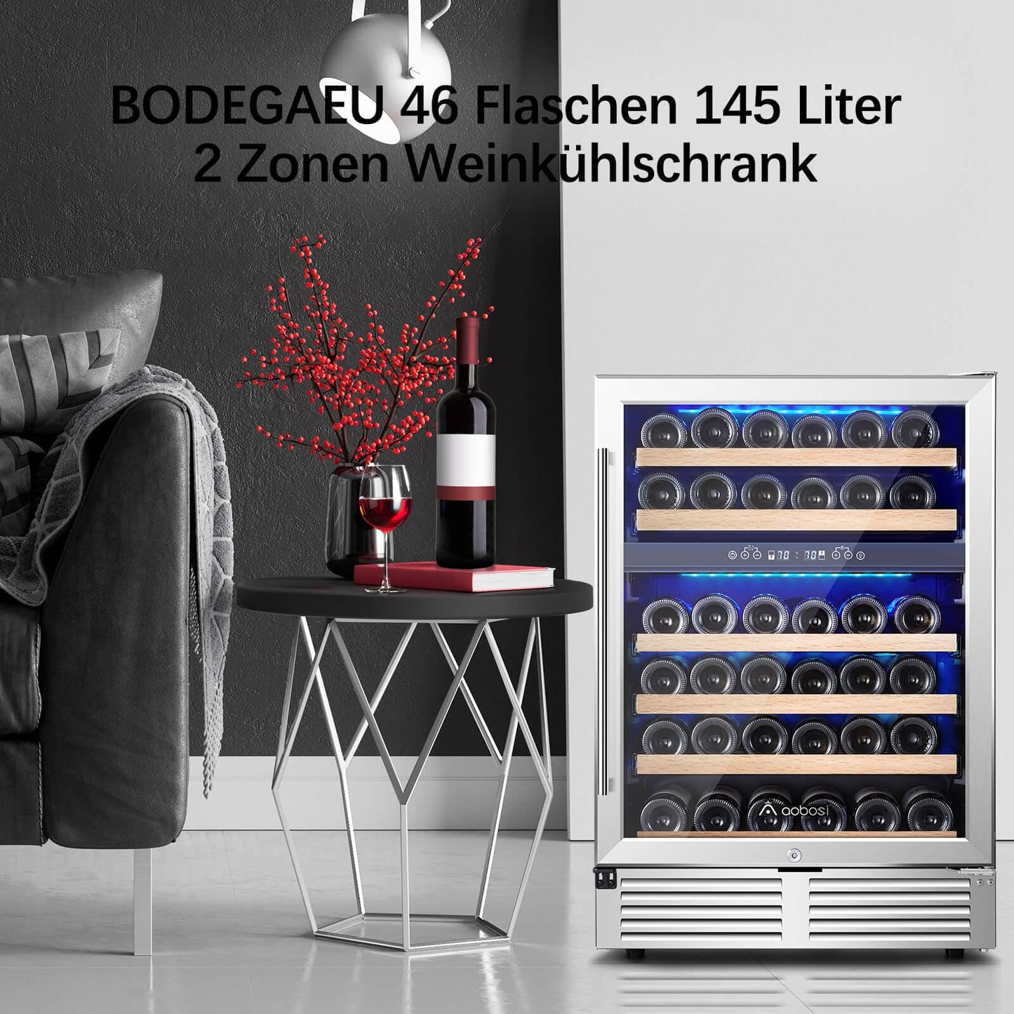 AAOBOSI Weinkühlschrank 41 Flaschen – 2 Zonen