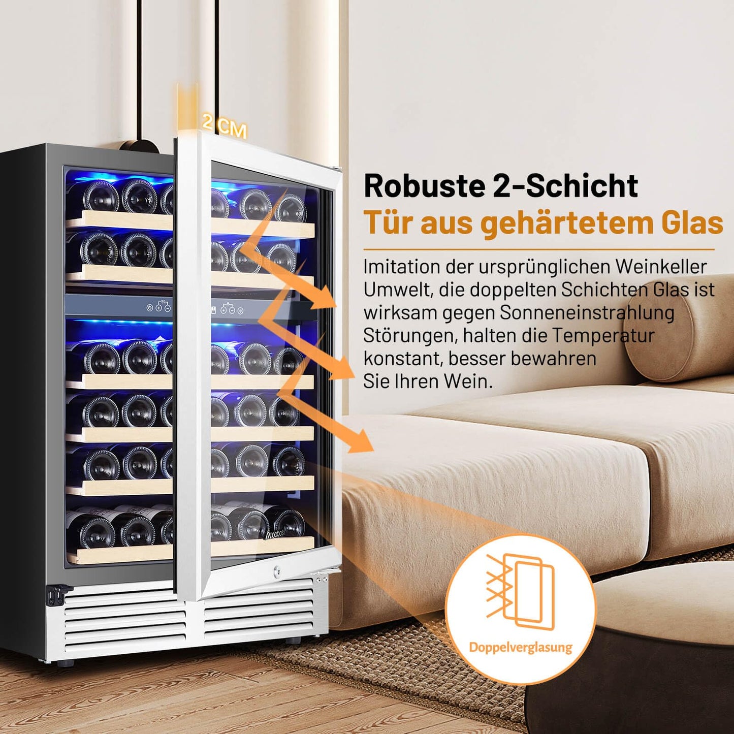 AAOBOSI Weinkühlschrank 41 Flaschen – 2 Zonen